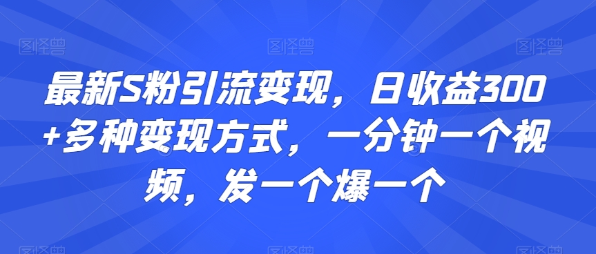 最新S粉引流变现，日收益300+多种变现方式，一分钟一个视频，发一个爆一个【揭秘】-润泽资源库