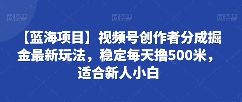 【蓝海项目】视频号创作者分成掘金最新玩法，稳定每天撸500米，适合新人小白【揭秘】-润泽资源库