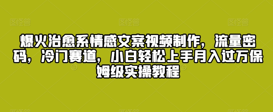 爆火治愈系情感文案视频制作，流量密码，冷门赛道，小白轻松上手月入过万保姆级实操教程【揭秘】-润泽资源库