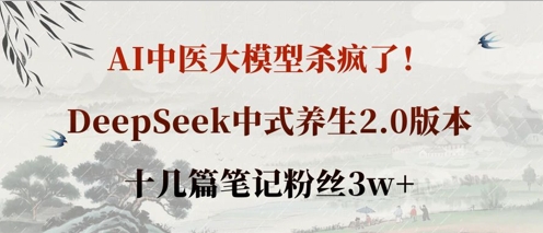 AI中医大模型杀疯了！DeepSeek中式养生2.0版本，十几篇笔记粉丝3w+-润泽资源库