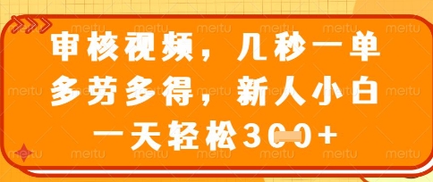 最新审核视频，几秒一单，多劳多得，新人小白一天轻松3张【揭秘】-润泽资源库