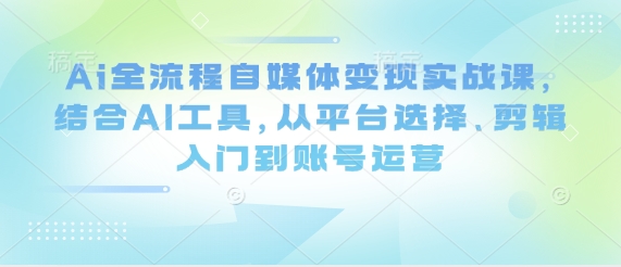Ai全流程自媒体变现实战课，结合AI工具，从平台选择、剪辑入门到账号运营-润泽资源库