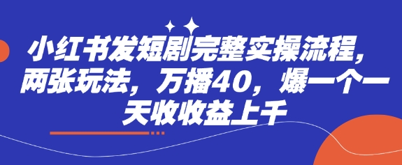 小红书发短剧完整实操流程，两张玩法，万播40，爆一个一天收收益上千-润泽资源库