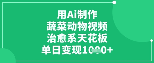 用Ai制作蔬菜动物视频，治愈系天花板，单日变现1k-润泽资源库