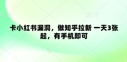 卡小红书漏洞，做知乎拉新 一天3张起，有手机即可-润泽资源库