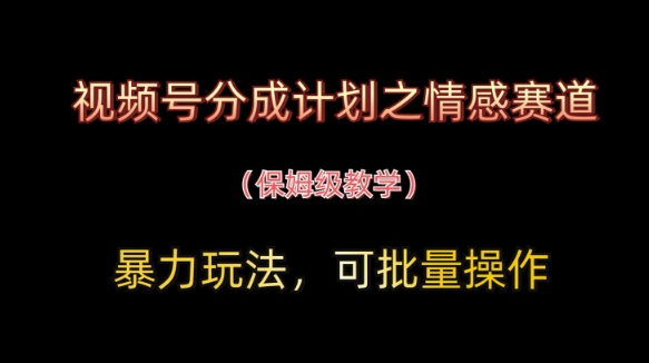 视频号分成计划之情感赛道暴力玩法，可批量操作，保姆级教学-润泽资源库