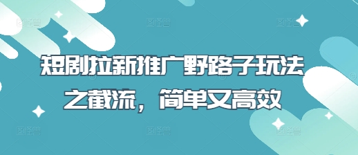 短剧拉新推广野路子玩法之截流，简单又高效-润泽资源库