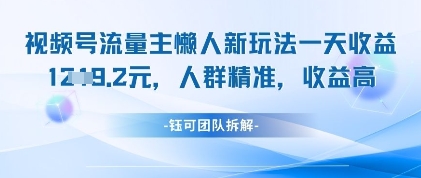 视频号流量主懒人新玩法，一天收益1k，人群精准收益高-润泽资源库