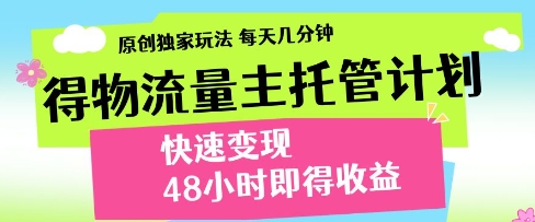 得物流量主托管计划，原创独家玩法，每天几分钟，快速变现，48小时即得收益【揭秘】-润泽资源库