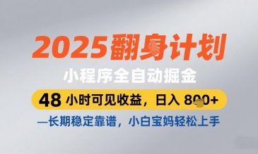 2025小程序全自动掘金，48 小时可见收益，日入8张，长期稳定靠谱，小白宝妈轻松上手【揭秘】-润泽资源库