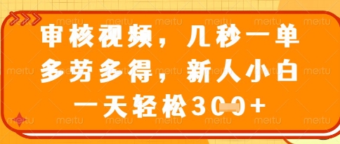 视频审核员，几秒一单，不限时间，不限地点，多做多得，新人小白一天轻松几张+【揭秘】-润泽资源库