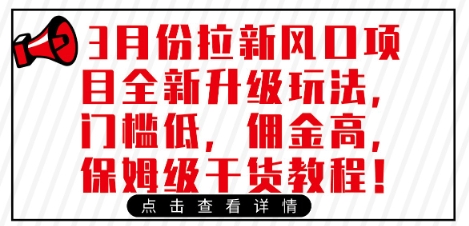 3月份拉新风口项目全新升级玩法，门槛低，佣金高，保姆级干货教程-润泽资源库