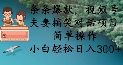 条条爆款，视频号夫妻搞笑对话项目，简单操作，小白轻松日入3张+-润泽资源库