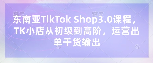 东南亚TikTok Shop3.0课程，TK小店​从初级到高阶，运营出单干货输出-润泽资源库