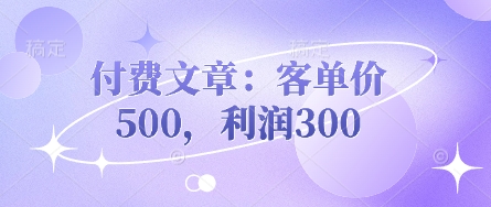 付费文章：客单价500，利润300-润泽资源库
