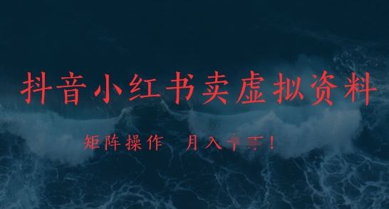 抖音小红书卖虚拟资料，市场需求一直存在，矩阵操作，月入1w+-润泽资源库
