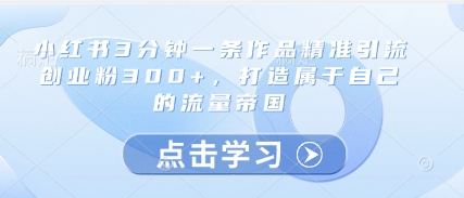 小红书3分钟一条作品精准引流创业粉300+，打造属于自己的流量帝国-润泽资源库