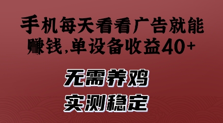 手机每天看看广告就能挣钱，单设备收益40+，无需养鸡，实测稳定【揭秘】-润泽资源库