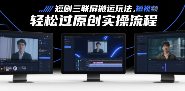 短剧三联屏搬运玩法，短剧搬运轻松过原创实操流程-润泽资源库