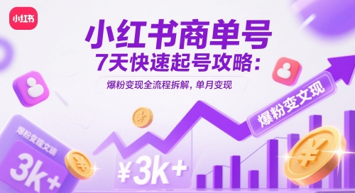 小红书商单号7天快速起号攻略：爆粉变现全流程拆解，单月变现3k+-润泽资源库