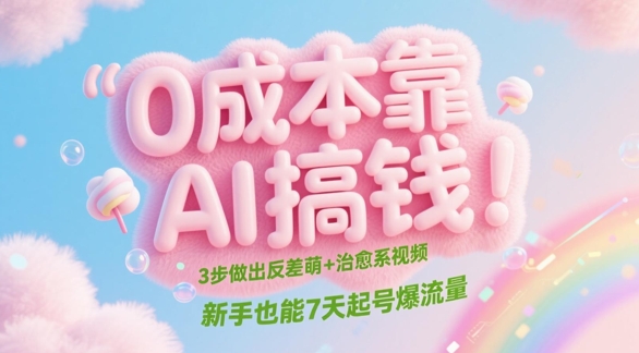 0成本靠AI搞钱！3步做出反差萌+治愈系视频，新手也能7天起号爆流量-润泽资源库