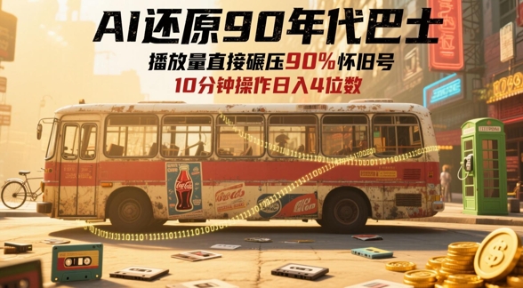 AI还原90年代巴士，一帧就让70后泪崩，播放量直接碾压90%怀旧号，每天操作十分钟，日入四位数-润泽资源库