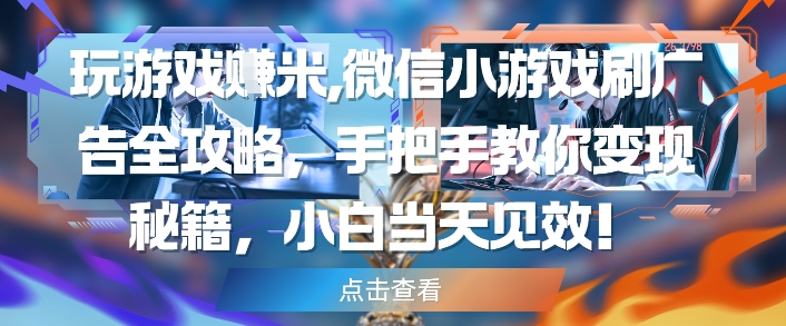 玩游戏挣米，微信小游戏刷广告全攻略，手把手教你变现秘籍，小白当天见效-润泽资源库