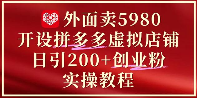 外面卖5980开设拼多多虚拟店铺：单日引流200+创业付费粉实战教程-润泽资源库