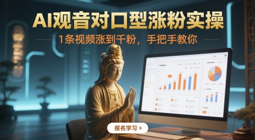 AI观音对口型涨粉实操，1条视频涨到千粉，手把手教你-润泽资源库