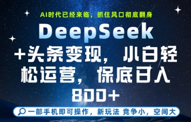 DeepSeek+头条变现，保姆级教学，小白轻松上手，日入8张+【揭秘】-润泽资源库