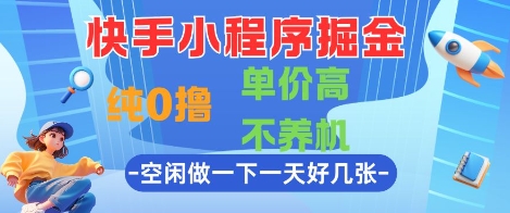 快手小程序掘金，纯0撸，单价高不养机 利用空闲时间做一做，一天好几张【揭秘】-润泽资源库