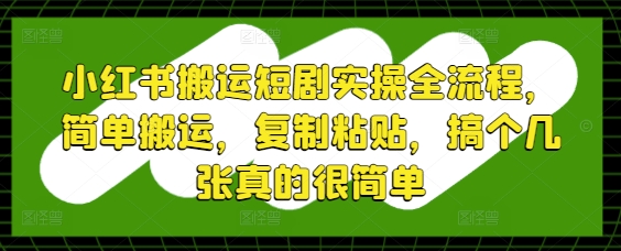 小红书搬运短剧实操全流程，简单搬运，复制粘贴，搞个几张真的很简单-润泽资源库