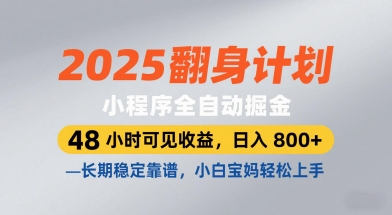 2025翻身计划，小程序全自动掘金，48小时可见收益，日入8张+，长期稳定靠谱，小白宝妈轻松上手【揭秘】-润泽资源库