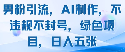 男粉引流，AI制作，不违规不封号，绿色项目，日入五张-润泽资源库