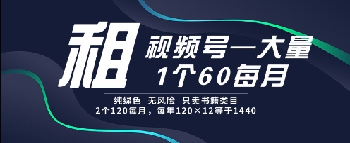 租视频号，一个60每月，2个120.纯绿色、无风险，常年租【揭秘】-润泽资源库