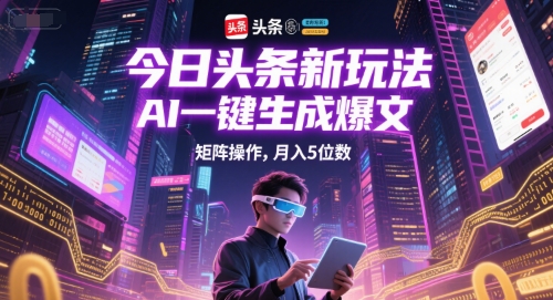 今日头条新玩法，AI一键生成爆文，矩阵操作，月入5位数-润泽资源库