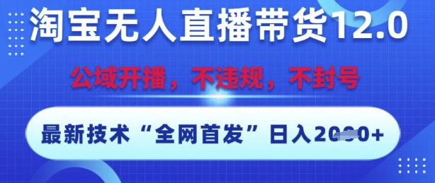 淘宝无人直播带货12.0，最新技术，不封号，不违规，操作简单，开播爆单，日入多张【揭秘】-润泽资源库
