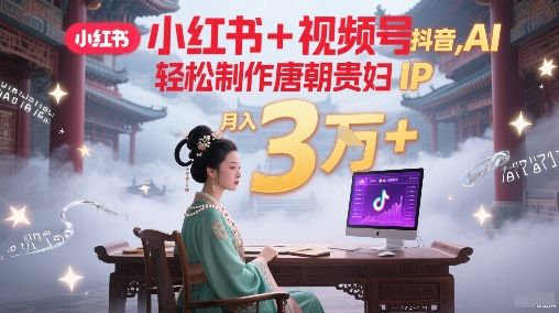 小红书+视频号+抖音，AI轻松制作唐朝贵妇IP，每天30分钟，轻松产出N条，月入3W+-润泽资源库