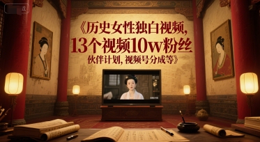 历史女性独白视频，13个视频10w粉丝，伙伴计划，视频号分成等-润泽资源库