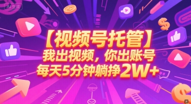 【视频号托管 】我出视频，你出账号，每天5分钟发布，最高躺挣2W+【揭秘】-润泽资源库