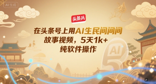在头条号上用AI生民间故事视频，5天1k+，纯软件操作-润泽资源库