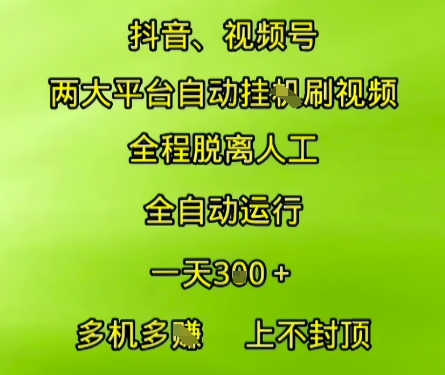 抖音视频号两大平台自动运行，全程脱离人工，自动获取收益，一天3张+，多机多挣，上不封顶【揭秘】-润泽资源库