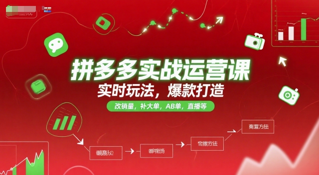 拼多多实战运营课，实时玩法，爆款打造，改销量，补大单，AB单，直播等（更新2025月）-润泽资源库