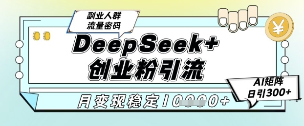 DeepSeek+创业粉精准引流，全新分享课4.0玩法，AI矩阵日引300+，多种变现方式，稳定月入1W-润泽资源库