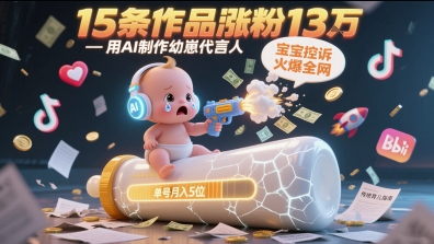 用AI制作幼崽代言人，宝宝的控诉火爆全网，15条作品涨粉13W，单号月入5位数实操教程-润泽资源库