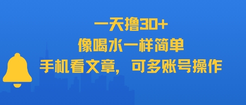 一天撸30+，像喝水一样简单，手机看文章，可多账号操作-润泽资源库