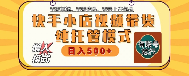 快手小店托管代运营，无需剪辑，无需选品，无需上传作品，全程无需操作，轻松月入5k+【揭秘】-润泽资源库