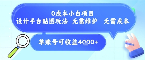0成本小白项目，设计平台贴图玩法，无需维护，无需成本，单账号单月可产生收益4k+-润泽资源库