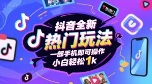 抖音全新热门玩法,一部手机即可操作,小白轻松1k【揭秘】-润泽资源库