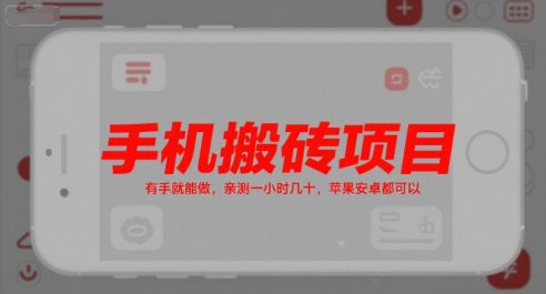 手机搬砖项目，有手就能做，亲测一小时几十，苹果安卓都可以-润泽资源库